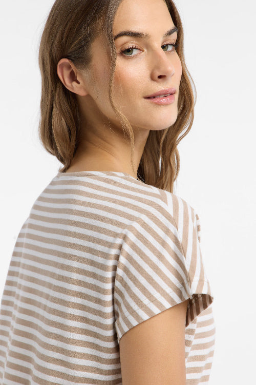 Elbsand T-Shirt Selma gestreift camel/bright white