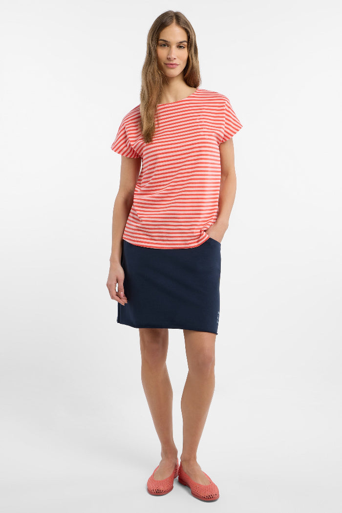 Elbsand T-Shirt Selma gestreift grenadine/papaya, kurzärmlig, Rundhalsausschnitt