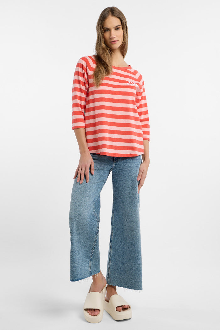 Elbsand Shirt Celin Stripes grenadine/papaya, 3/4 Ärmel, Rundhalsausschnitt