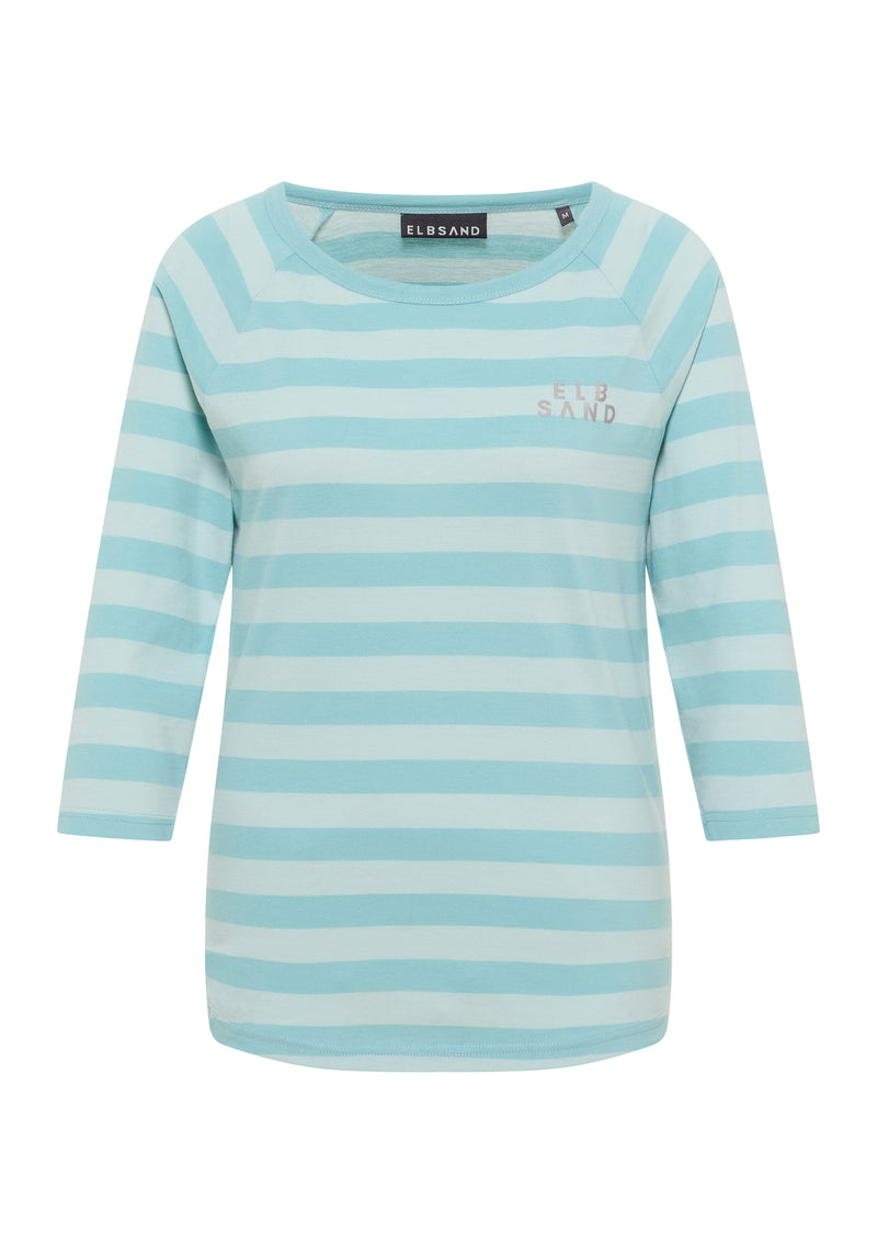 Elbsand Shirt Celin Stripes cameo/blue fog, gestreift, 3/4 Arm, hellblau, türkis, Damen