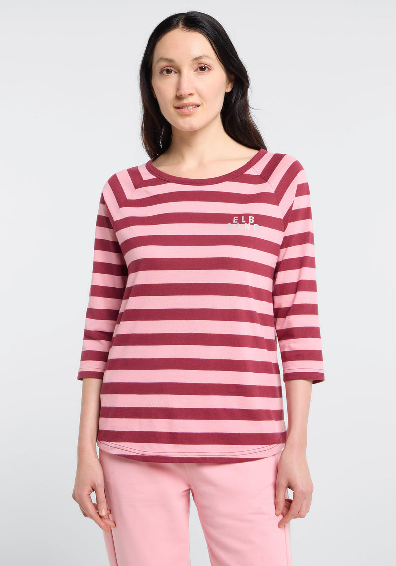 Elbsand Shirt Celin Stripes ruby/shell pink, 3/4 Ärmel, T-Shirt, gestreift, rosa, rot, Damen