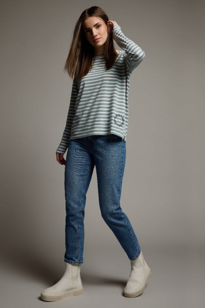 Elbsand Longsleeve Tooske gestreift soft sage/cloud white, Langarmshirt