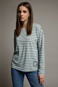 Elbsand Longsleeve Tooske gestreift soft sage/cloud white