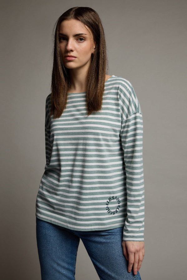 Elbsand Longsleeve Tooske gestreift soft sage/cloud white
