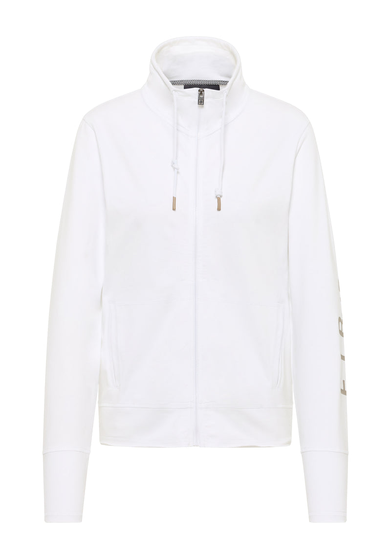 Elbsand Sweatjacke Entje, bright white, weiß, ohne Kapuze, Reißverschluss, Kordelzug