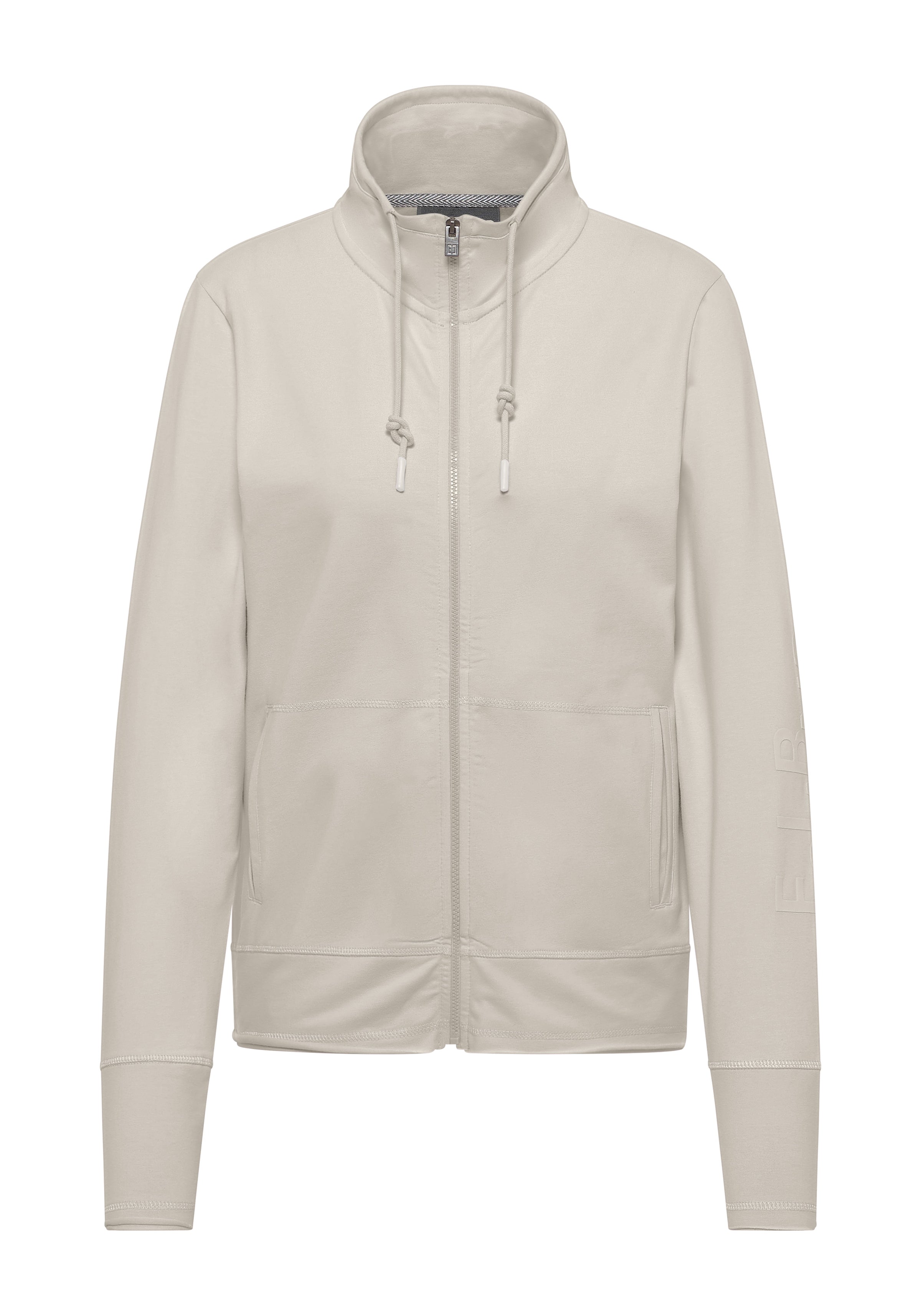 Elbsand Sweatjacke Entje, soft mud, unifarben, ohne Kapuze, Reißverschluss, Kordelzug
