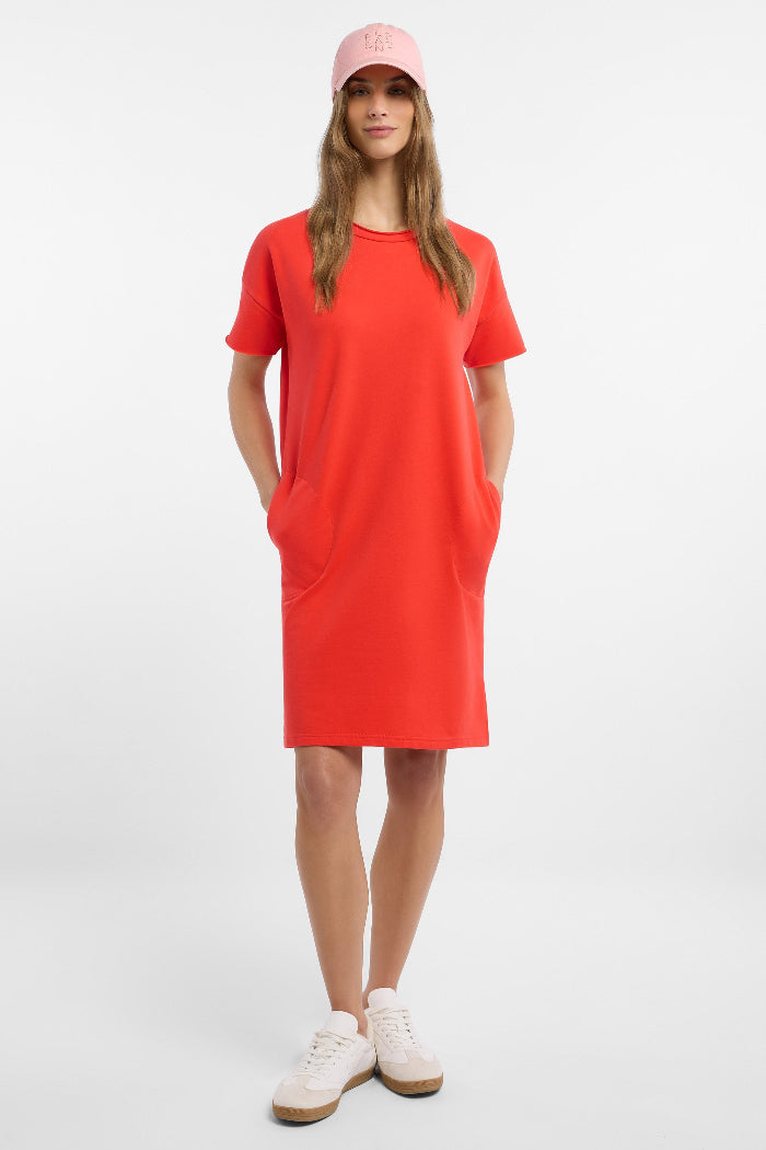 Elbsand Sweatkleid Telma grenadine, orange-rot, kurzärmlig, Rundhalsausschnitt, knielang