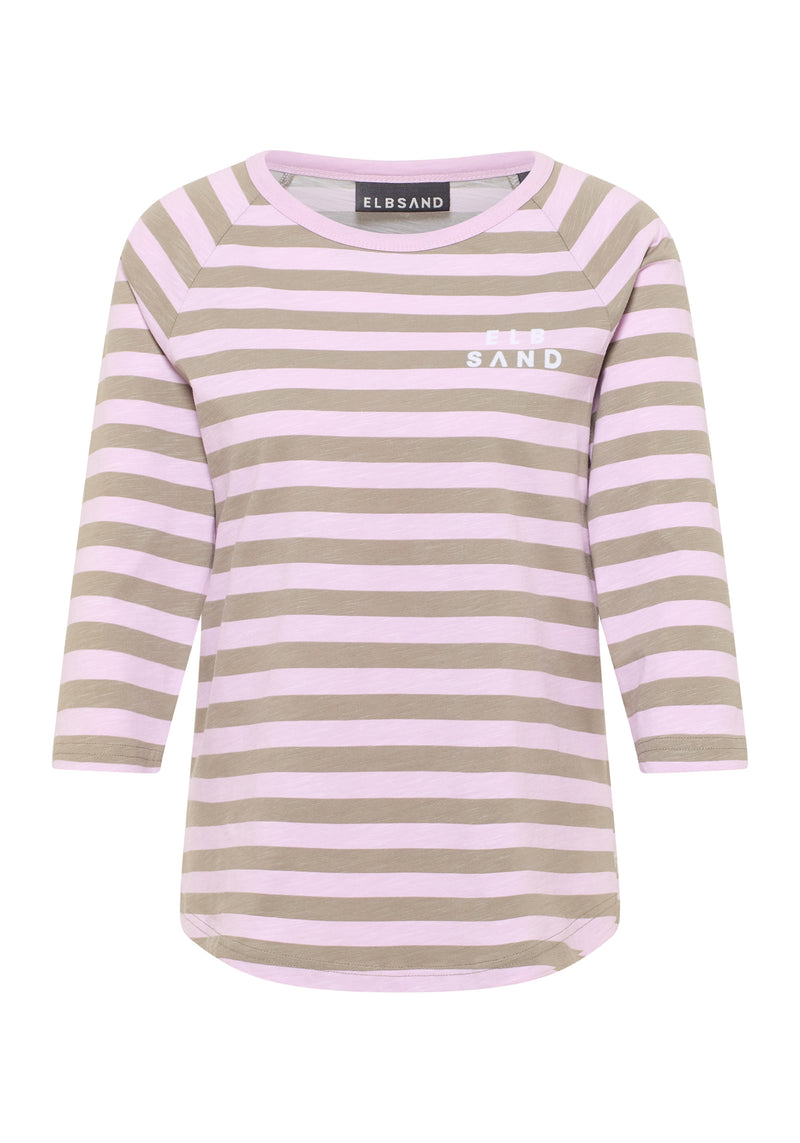 Elbsand Shirt Celine, gestreift, soft mud/faded rose, 3/4 Ärmel, relaxed fit