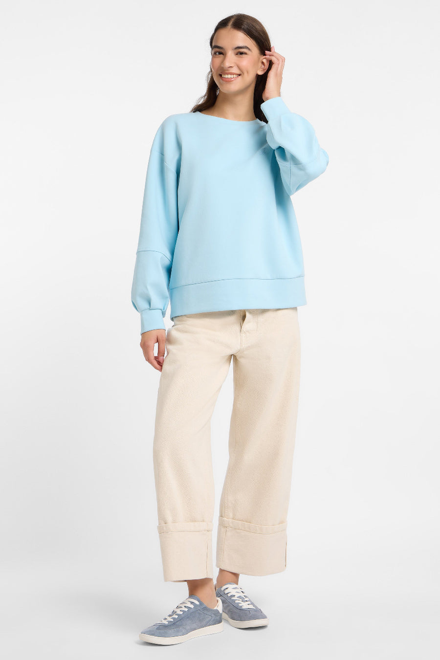 Elbsand Sweatshirt Geske wave blue, hellblau, unifarben, Ärmel, Falten