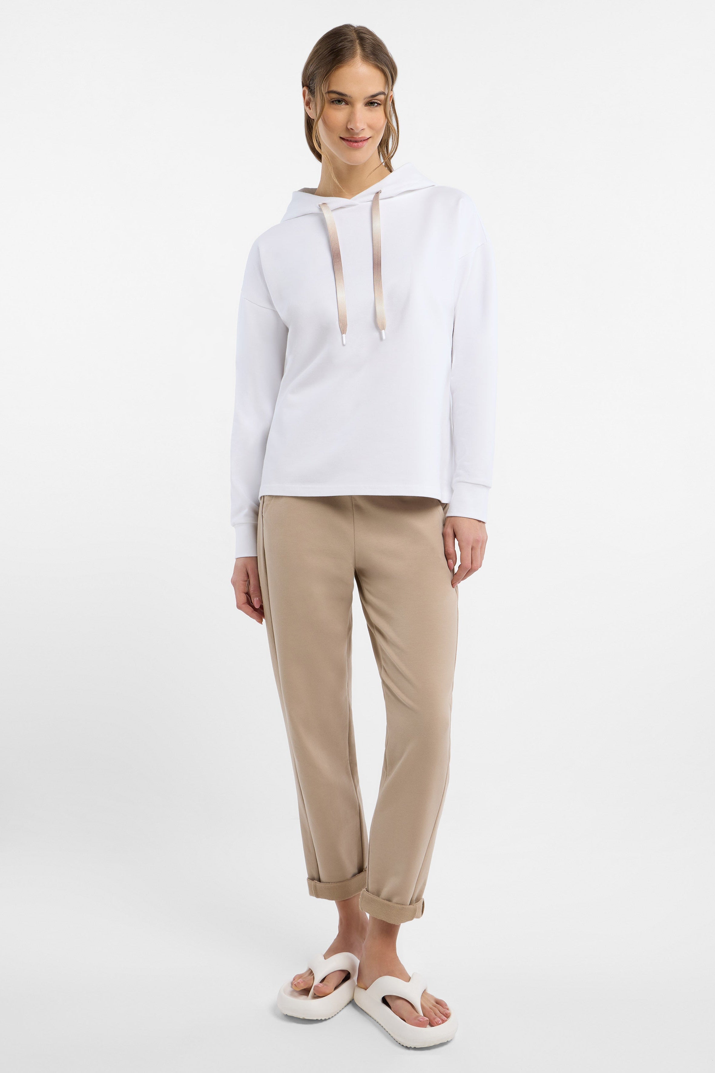 Elbsand Hoodie Ela bright white, weiß, Kapuze, Kordelzug