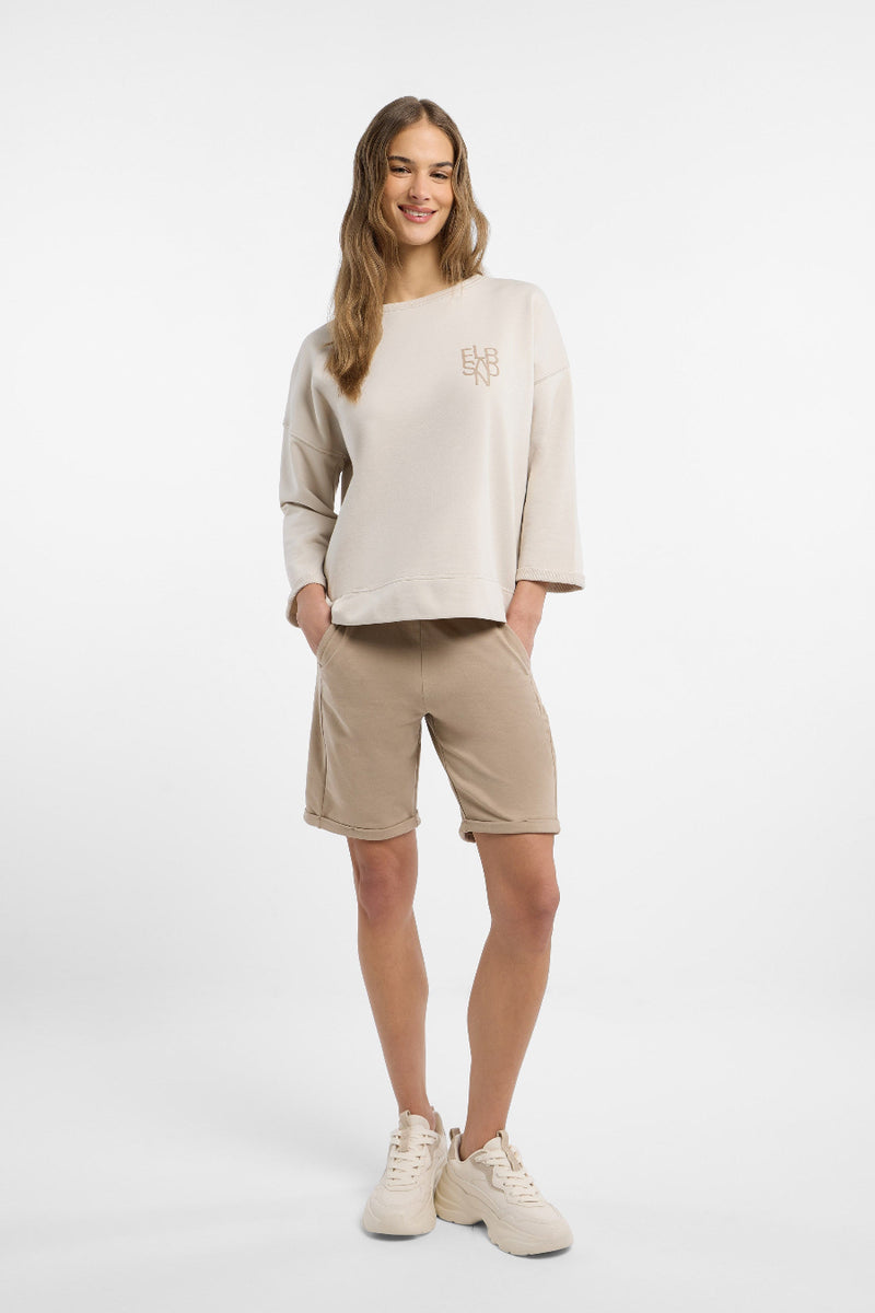 Elbsand Sweatshirt Zoey light camel, beige, Rundhalaussschnitt, verkürzter Ärmel