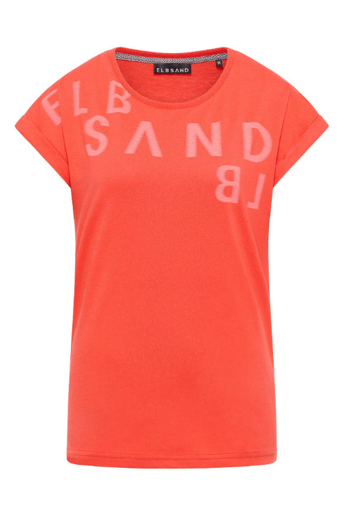 Elbsand T-Shirt Yrla grenadine, orange-rot, kurzärmlig, Rundhalsausschnitt, Schriftzug