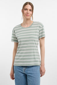 Elbsand T-Shirt Uumi gestreift silt green/cloud white