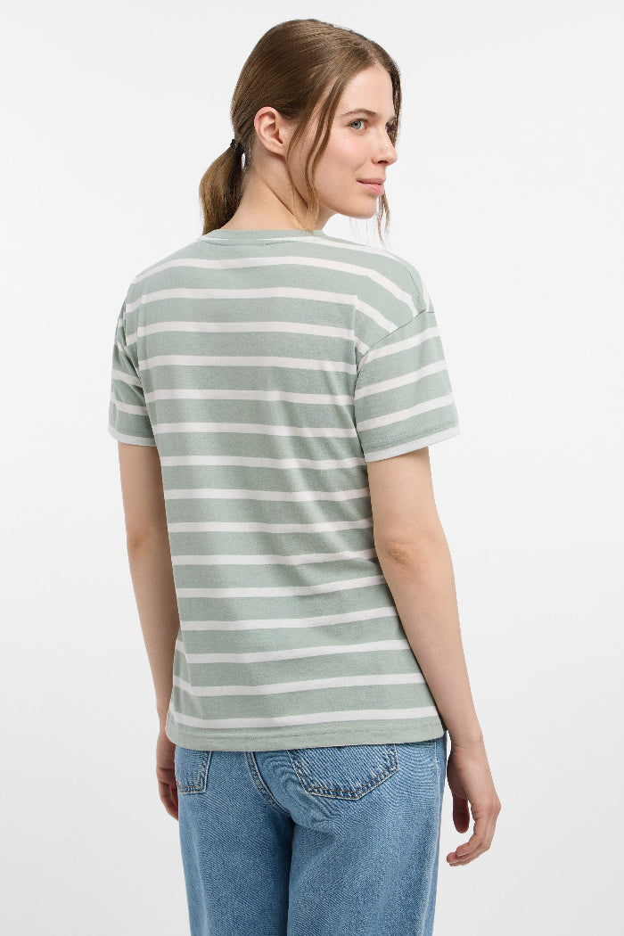 Elbsand T-Shirt Uumi gestreift silt green/cloud white