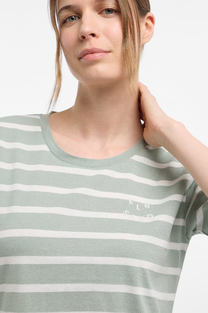 Elbsand T-Shirt Uumi gestreift silt green/cloud white