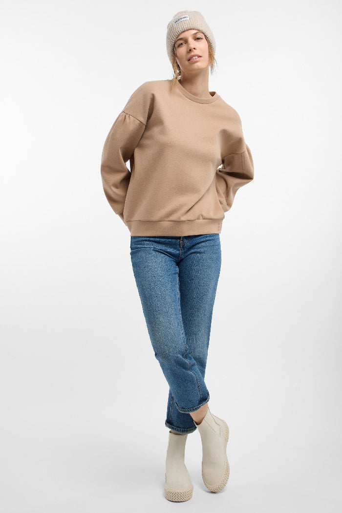 Elbsand Sweatshirt Qivi nougat, unifarben, loose fit, langärmlig, Passe, Rundhalsausschnitt
