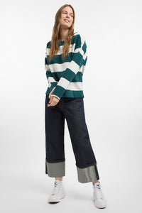 Elbsand Sweatshirt Hilma gestreift dark ivy/cloud white, Blockstreifen, Rundhalsausschnitt, , Langarmshirt, Sweater