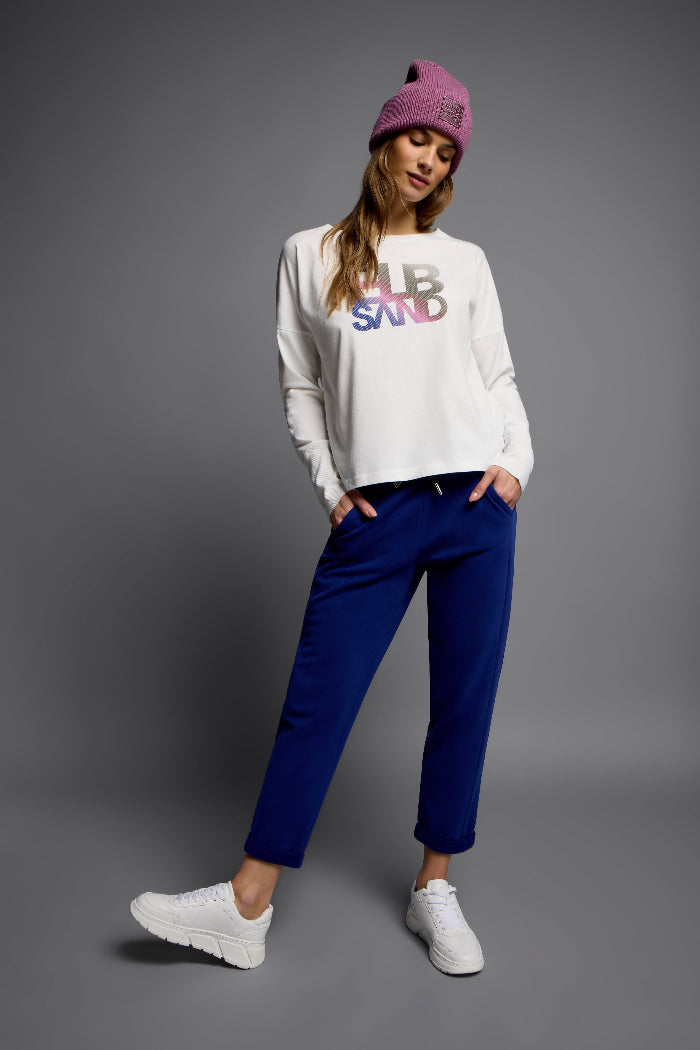 Elbsand Longsleeve Ildrid cloud white, offwhite, weiß, bunter Schriftzug, Rundhalsausschnitt, Langarmshirt