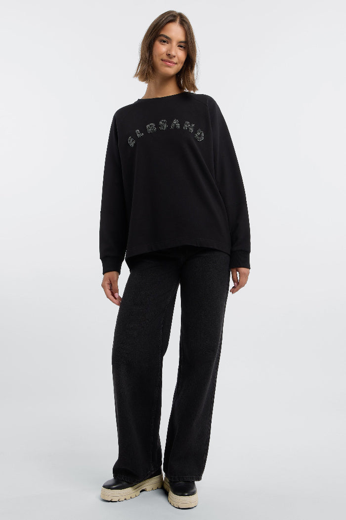 Elbsand Sweatshirt Zuza quarz, , schwarz, Schriftzug, Rundhalsausschnitt, Sweater, Pulli
