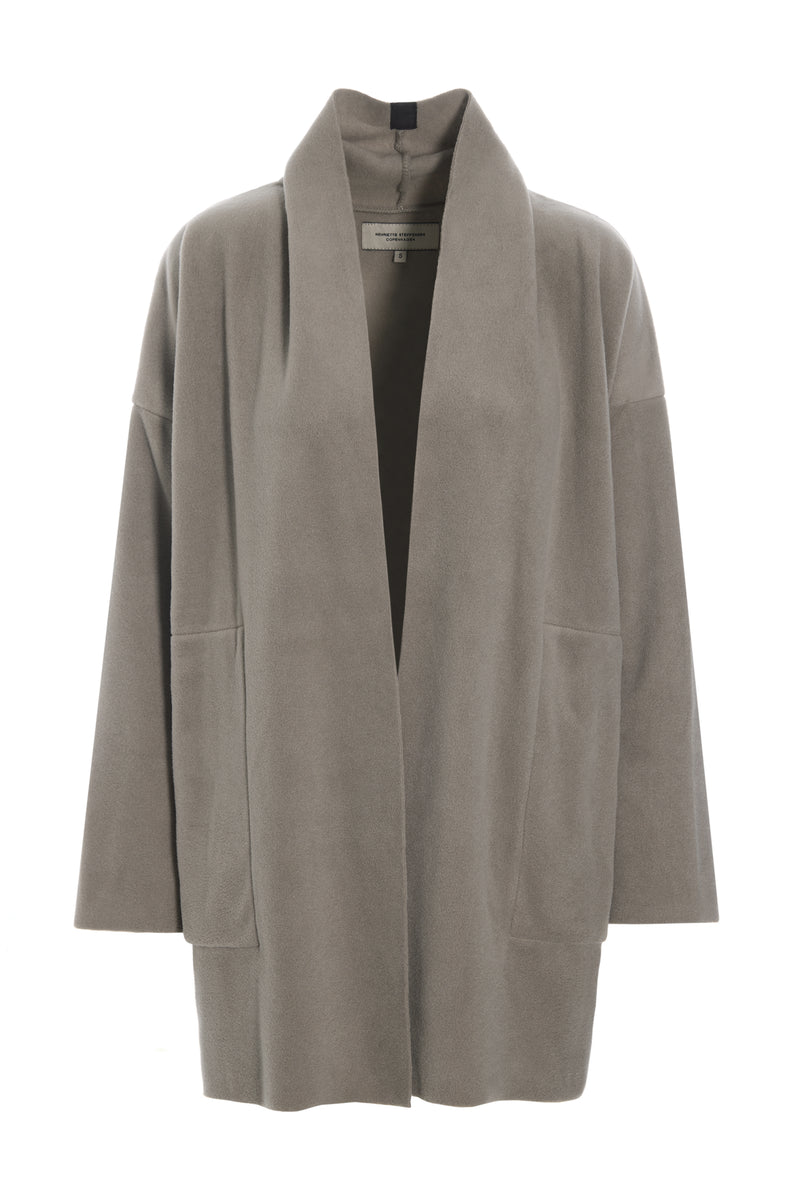 Henriette Steffensen Long-Cardigan grey, grau, unifarben, Schalkragen, Taschen, Fleece