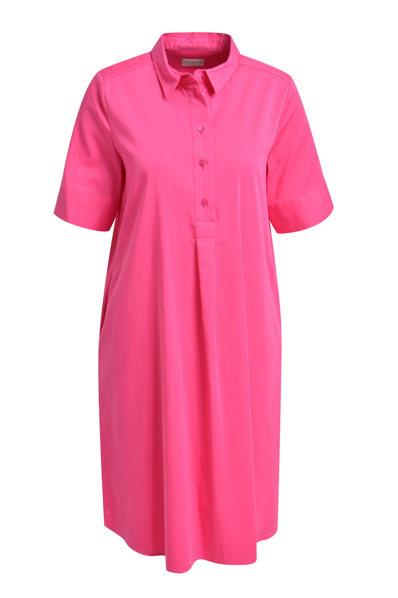 Milano Kleid pink, unifarben, Kragen, kurze Knopfleiste, kurzärmlig, Taschen