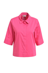 Milano Bluse pink, unifarben, Kragen, verdeckte Knopfleiste, 3/4 Ärmel