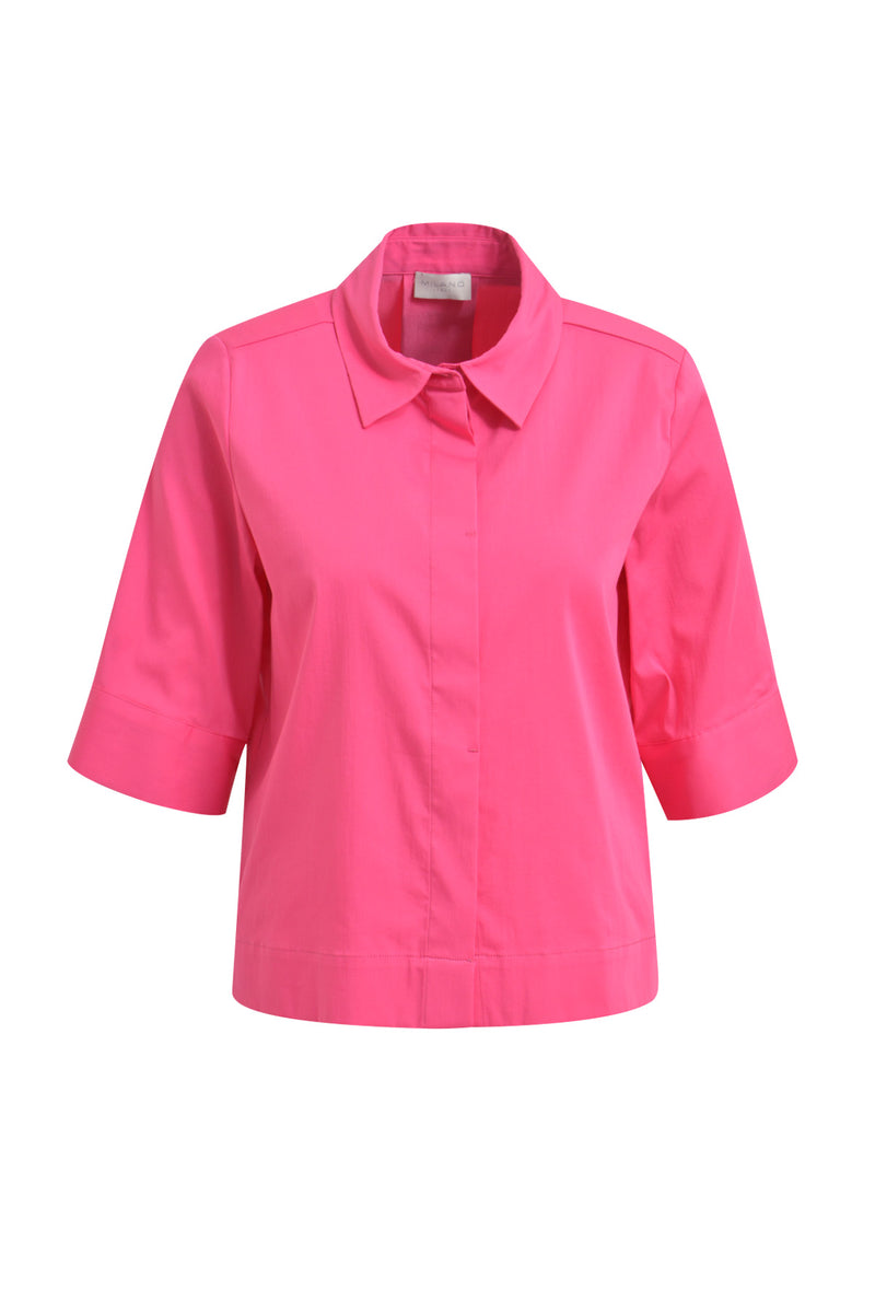Milano Bluse pink, unifarben, Kragen, verdeckte Knopfleiste, 3/4 Ärmel