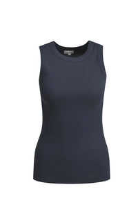 Milano Tanktop navy, dunkelblau, gerippt, unifarben, ärmellos, Top, Baumwolle