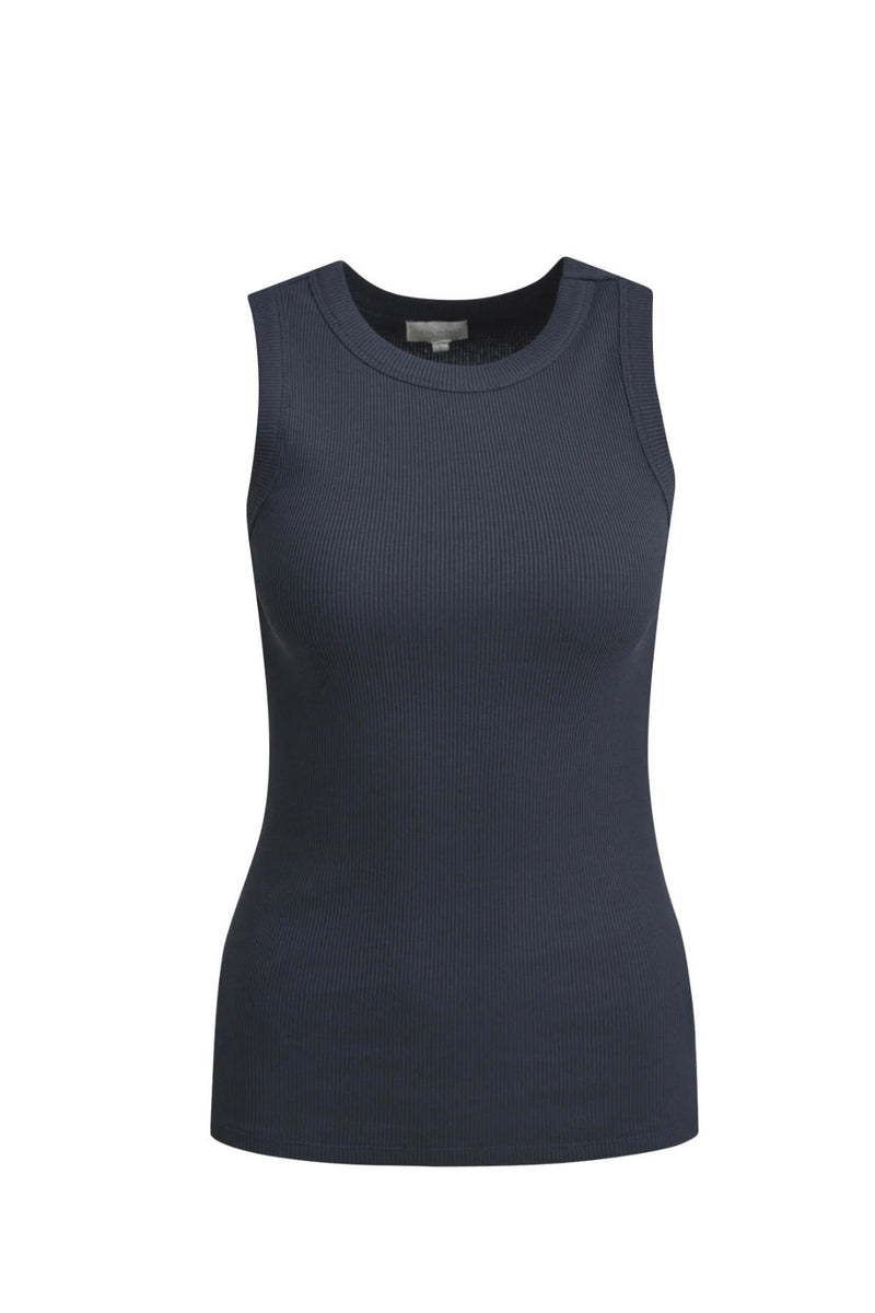Milano Tanktop navy, dunkelblau, gerippt, unifarben, ärmellos, Top, Baumwolle