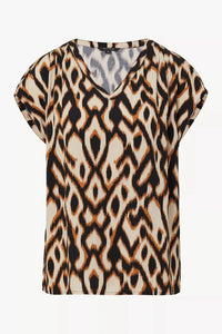 Comma Kurzarm-Bluse grau/schwarz