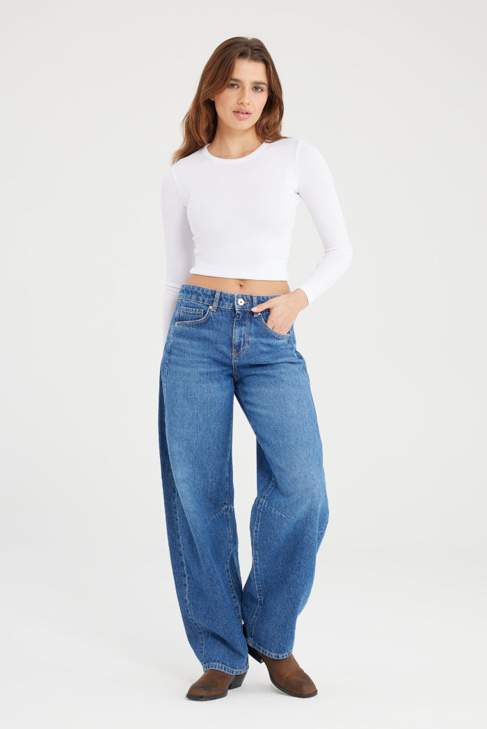 Cup of Joe Jeans Clara medium blue, mid waist, mittlere Waschung, balloon fit, Abnäher Knie