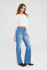 Cup of Joe Jeans Diana medium blue, bootcut fit, high waist, Länge 30, aufgesetzte Taschen, Patch Pocket