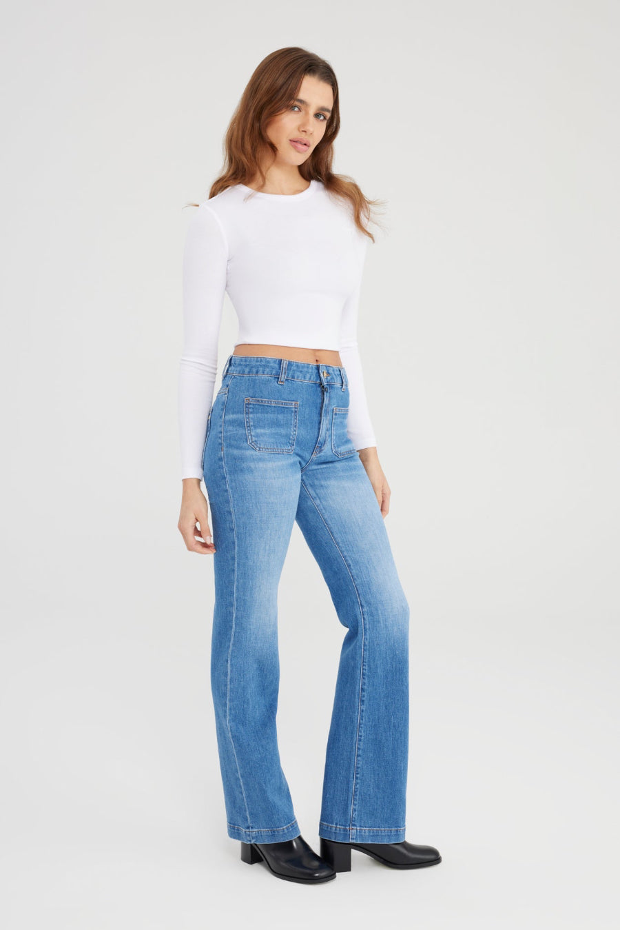 Cup of Joe Jeans Diana medium blue, bootcut fit, high waist, Länge 30, aufgesetzte Taschen, Patch Pocket