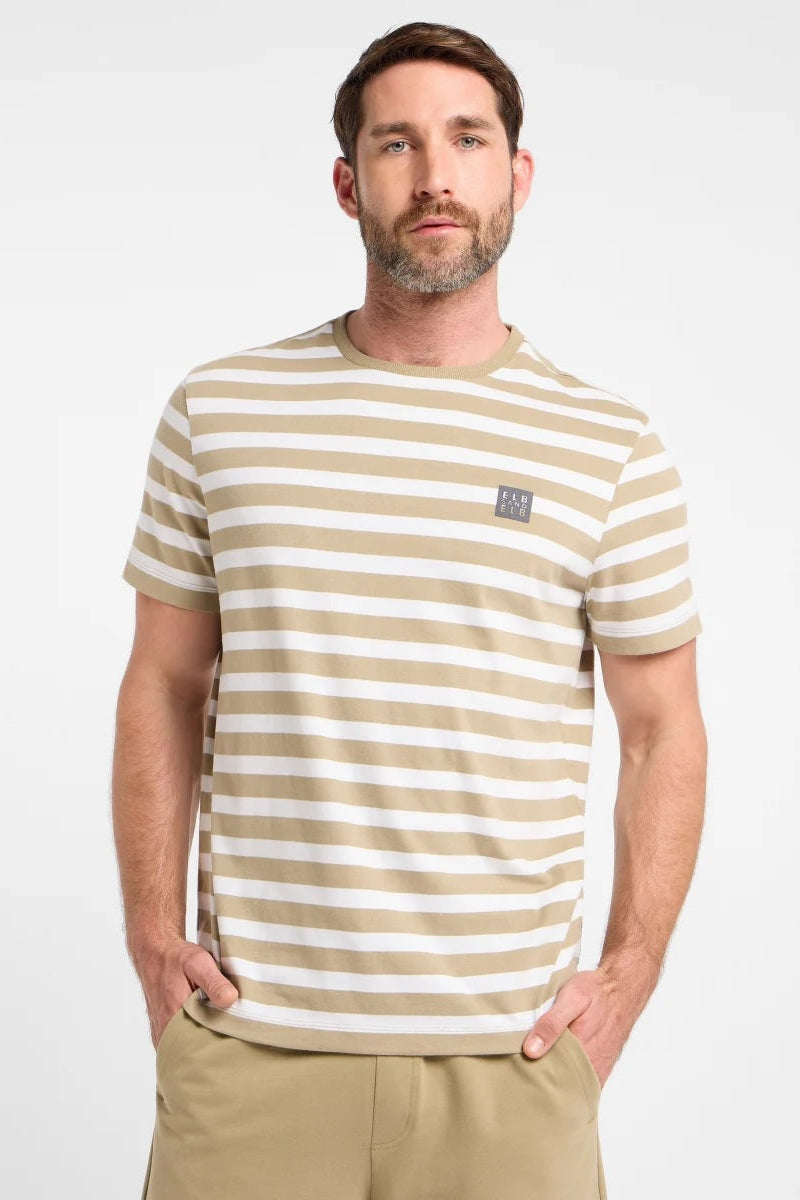 Elbsand Men T-Shirt Noe gestreift desert brown/bright white