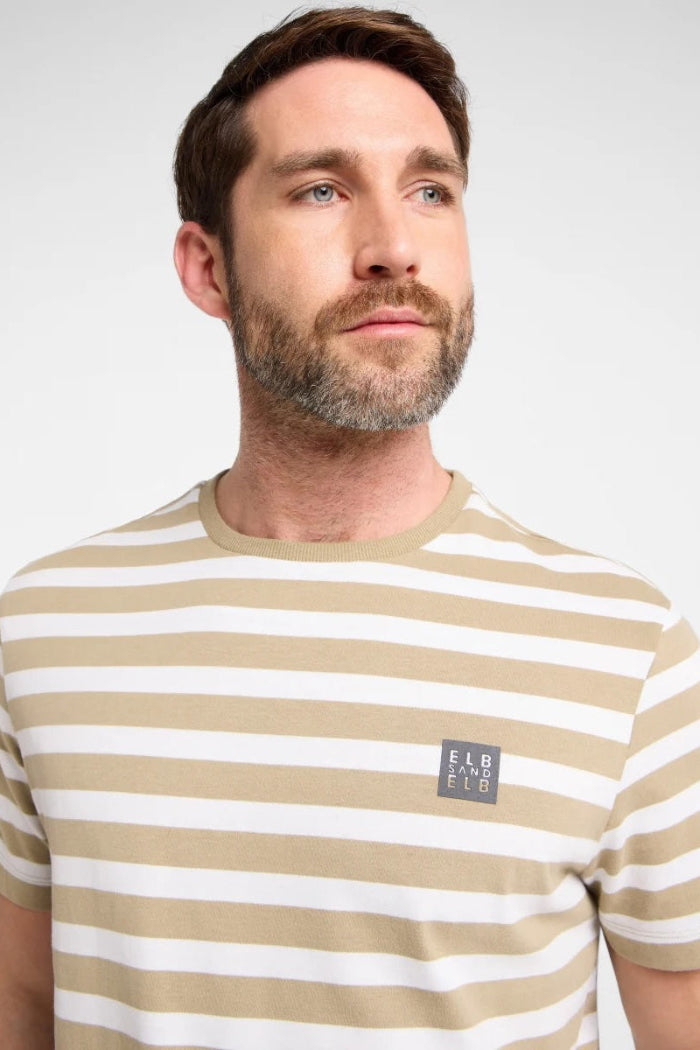 Elbsand Men T-Shirt Noe gestreift desert brown/bright white