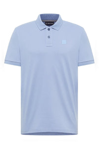 Elbsand Men T-Shirt Holms rain washed, hellblau, unifarben, Knopfleiste, Kragen 