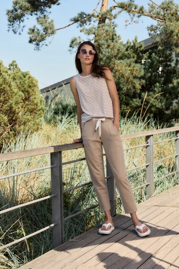 Elbsand Tanktop Maavi gestreift camel/bright white, beige, weiß, ärmellos, Top, Rundhalsausschnitt