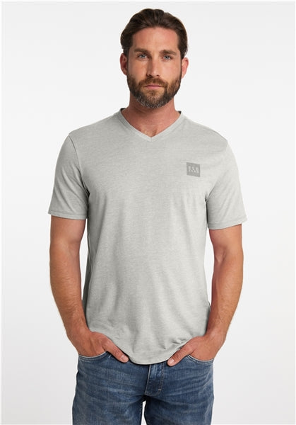 Elbsand Men T-Shirt Jarl, grey melange, V-Ausschnitt