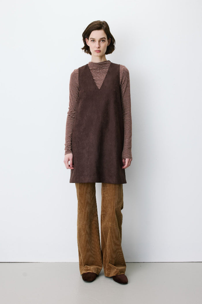 Grace & Mila Kleid Anaya chocolat, braun, unifarben, ärmellos, V-Ausschnitt