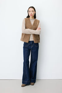 Grace & Mila Teddyweste Avery taupe, Weste, Teddyfell, Plüsch, offen, Taschen, Polyester