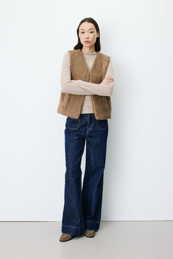 Grace & Mila Teddyweste Avery taupe, Weste, Teddyfell, Plüsch, offen, Taschen, Polyester