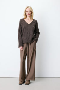 Grace & Mila Pullover Salvador chocolat, dunkelbraun, unifarben, V-Ausschnitt, oversized