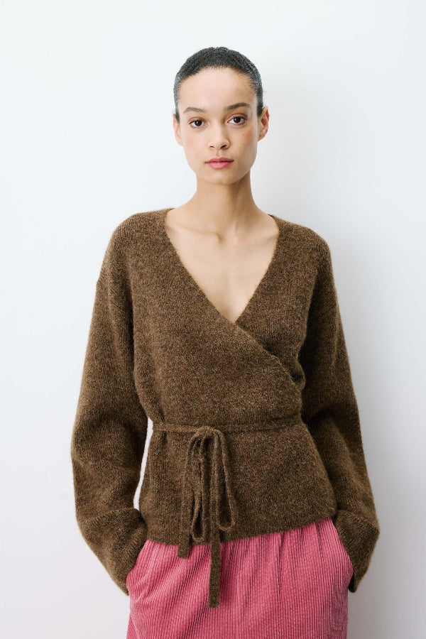 Grace & Mila Strickjacke/Cardigan Anior chocolat, unifarben, Wickeljacke, zum Wickeln, V-Ausschnitt