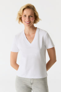 Cup of Joe T-shirt Greta white, kurzärmlig, V-Ausschnitt Baumwolle