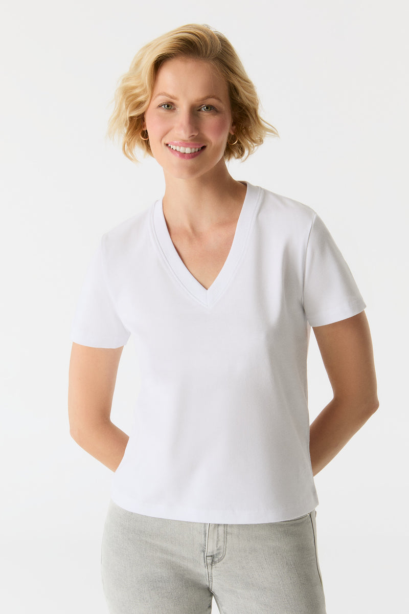 Cup of Joe T-shirt Greta white, kurzärmlig, V-Ausschnitt Baumwolle