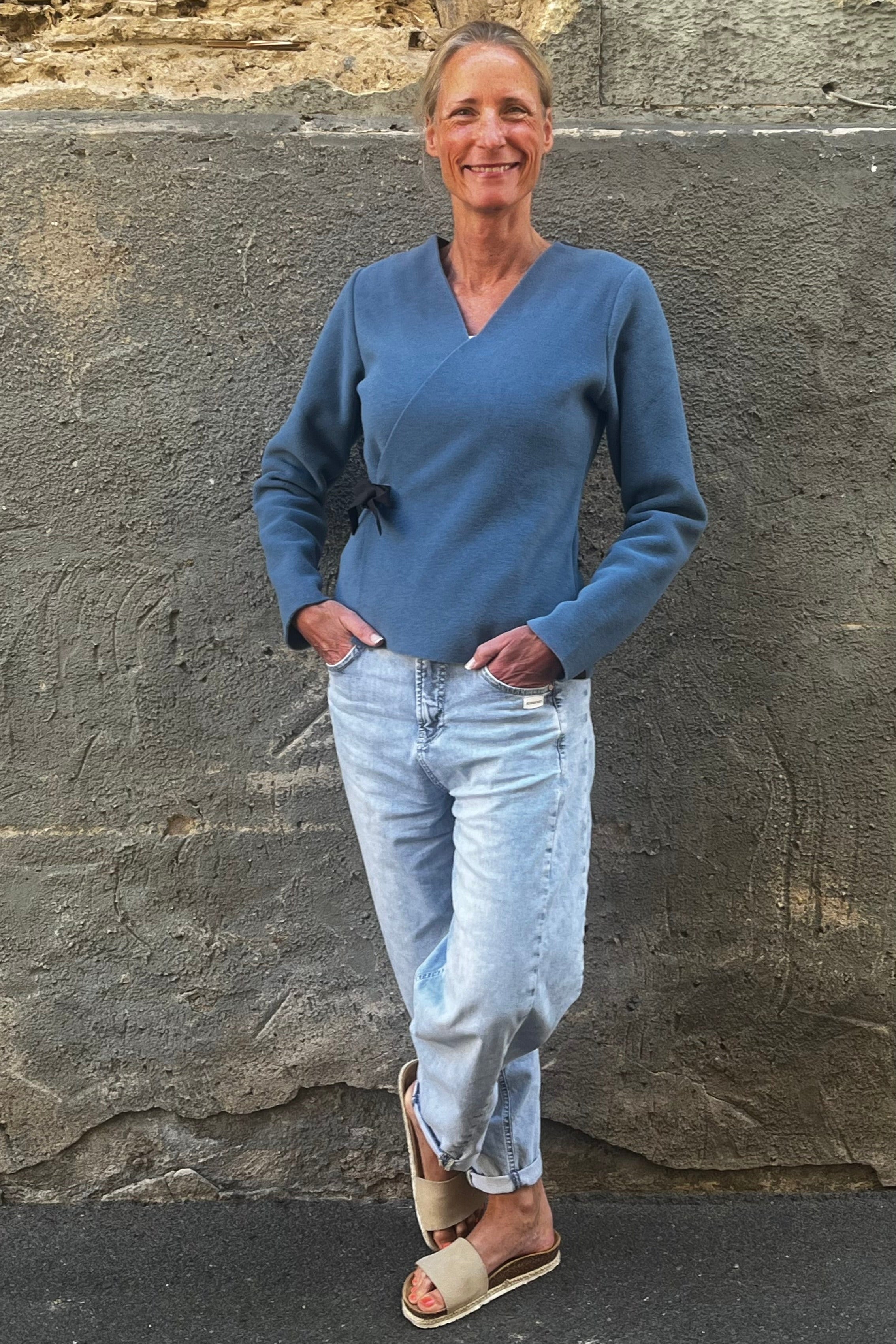 Henriette Steffensen Fleecesweater/Wickelpulli dusty blue