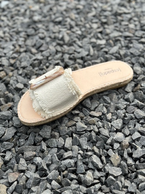 Espadrij Belfort Lin nature, beige, Schnalle, Fransen
