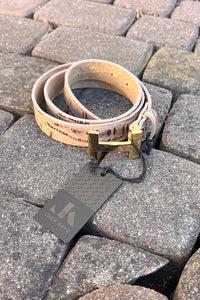 Luca Kayz Gürtel Cosmo croco beige, goldene Schnalle, glänzend, austauschbar, Leder