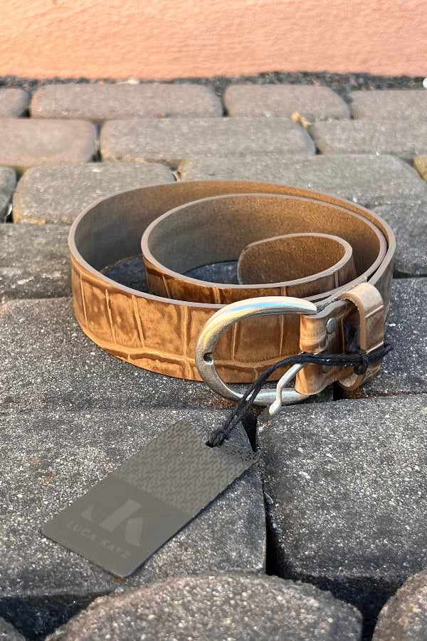 Luca Kayz Gürtel Croco taupe, altsilberne Schnalle, altsilber, austauschbar, Leder