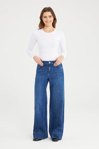 Cup of Joe Jeans Layla dark blue, blau, dunkle Waschung, wide straight fit, mid waist, Ziernähte